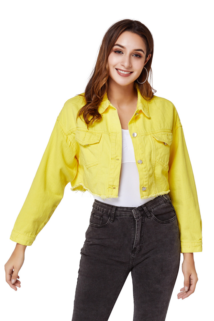 chaqueta vaquera casual corta suelta amarilla de todo fósforo NSSY9453