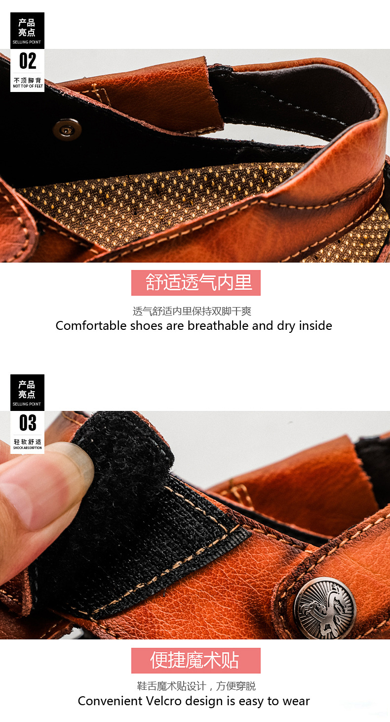 Amazon Spring/Summer men's plus-size sandals, trendy leather beach shoes, flip-flops, plus-size men's shoes, sewn shoes, cross-border undefined