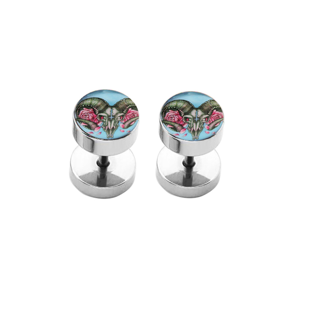 Korean Fashion Titanium Steel Pure Round Barbell Dumbbell Earrings Love Flower Design for Men and Women detail image 7