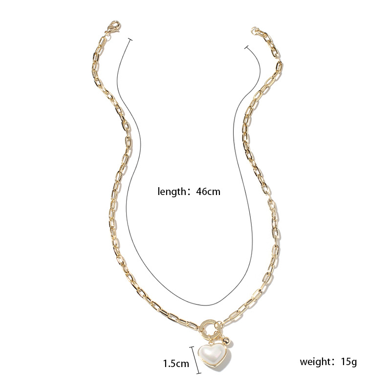 15g Weight Necklace Classification Wedding, Travel Occasion Women'S Gender Fashion Style Gold Color Fashion Simple Pearl White Love Pendant Necklace Fashion Heart-shaped Thick Chain Clavicle Chain For Women Nihaojewelry 无