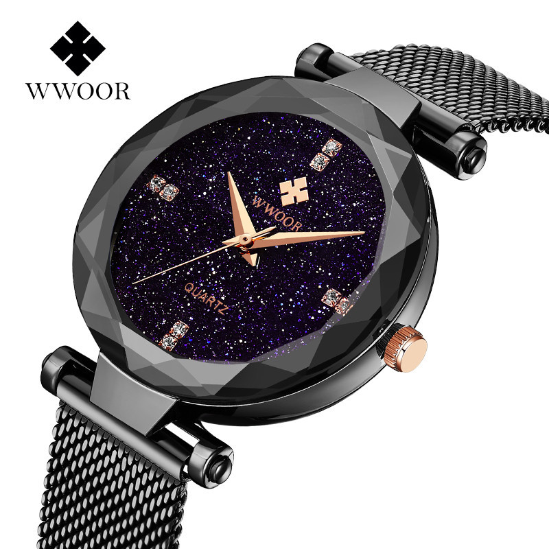 WWOOR celebración amor nuevo reloj de cuarzo casual de las mujeres calendario impermeable rhinestone estrellado ocio tazón reloj 8870