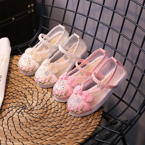 Children gauze shoes, ancient Hanfu sandals, Chinese folk dance hanfu embroidered shoes, students shoes, girls Beijing shoes