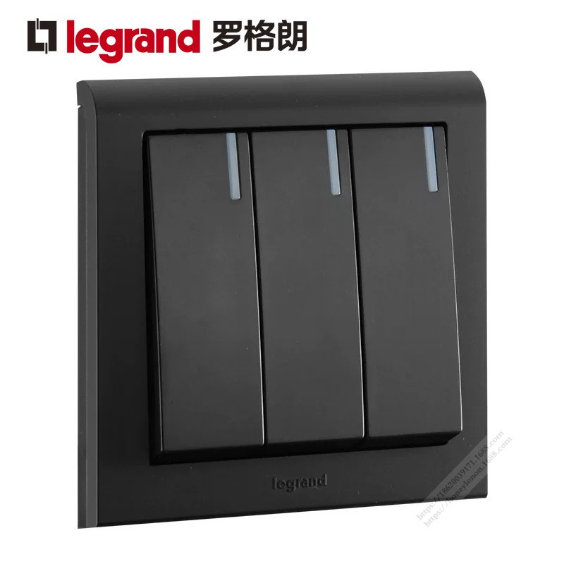 Legrand/罗格朗 K5系列 三位单极带灯开关（黑色）K5/33/1/2AN-C