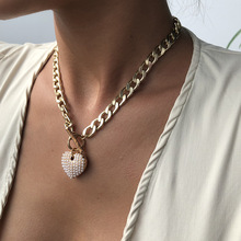 N7505欧美朋克风新款珍珠爱心项链女个性加粗水波锁骨链一件代发