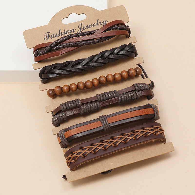 Retro  braided brown  leather bracelet