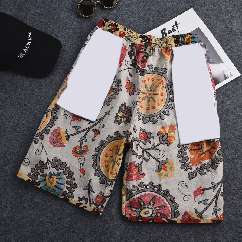 Summer New Cotton And Linen Printing Five-point Men's Beach Pants Casual Sports Loose Large Size Shorts Men's Thin Trend