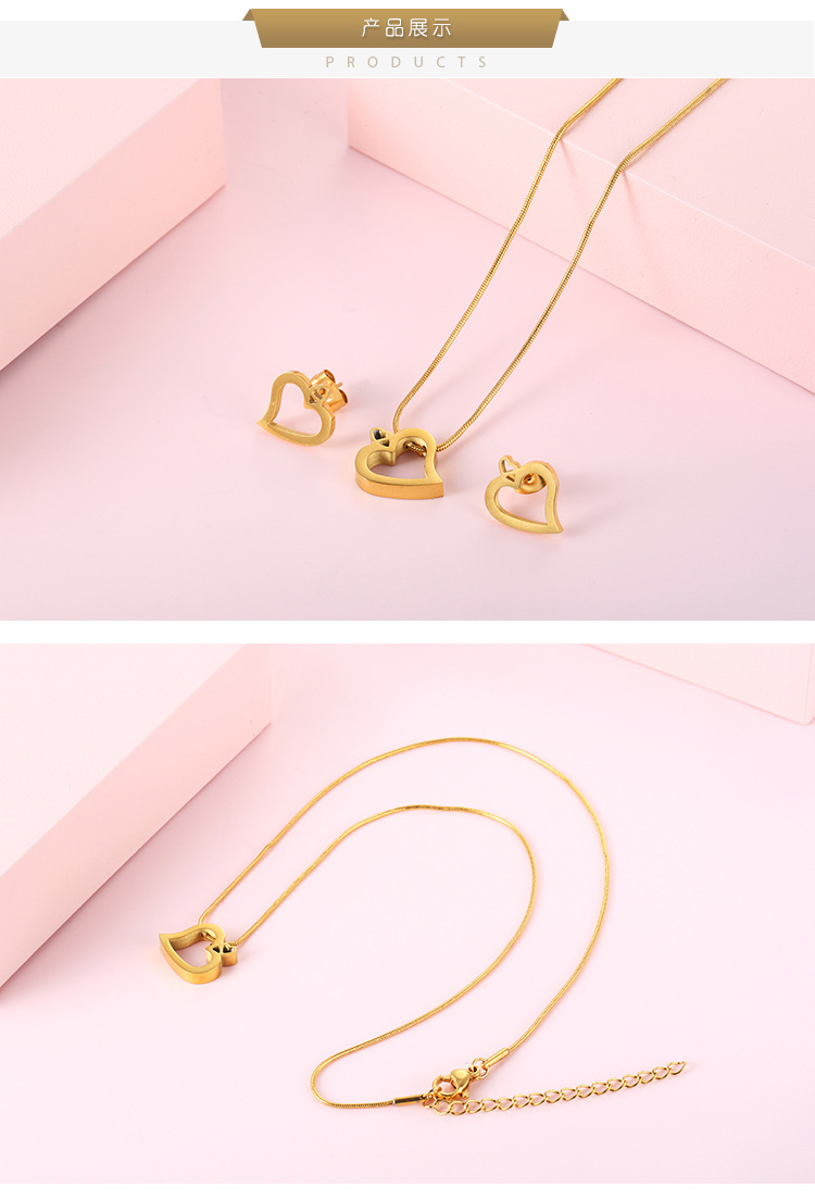 Korean Temperament Heart-Shaped Pendant Titanium Steel Simple Personalized All-Match Necklace and Ea