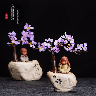 Star Rain natural amethyst Coarse pottery Ceramic ornaments crystal Flower pot Indoor home desk originality Decoration