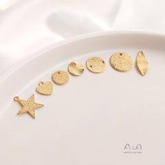 保色閃砂配件14K包金砂面吊孔圓片星星愛心樹葉吊墜耳吊耳環配飾