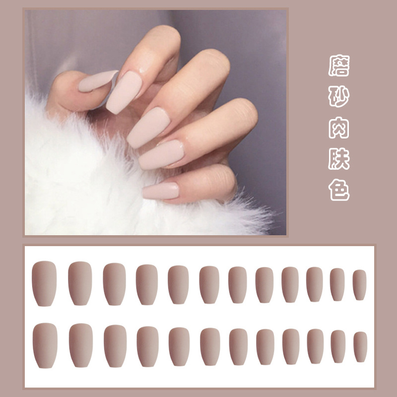 Carne, uñas de ballet mate, uñas de ataúd mate, 24 piezas, uñas postizas trapezoidales terminadas
