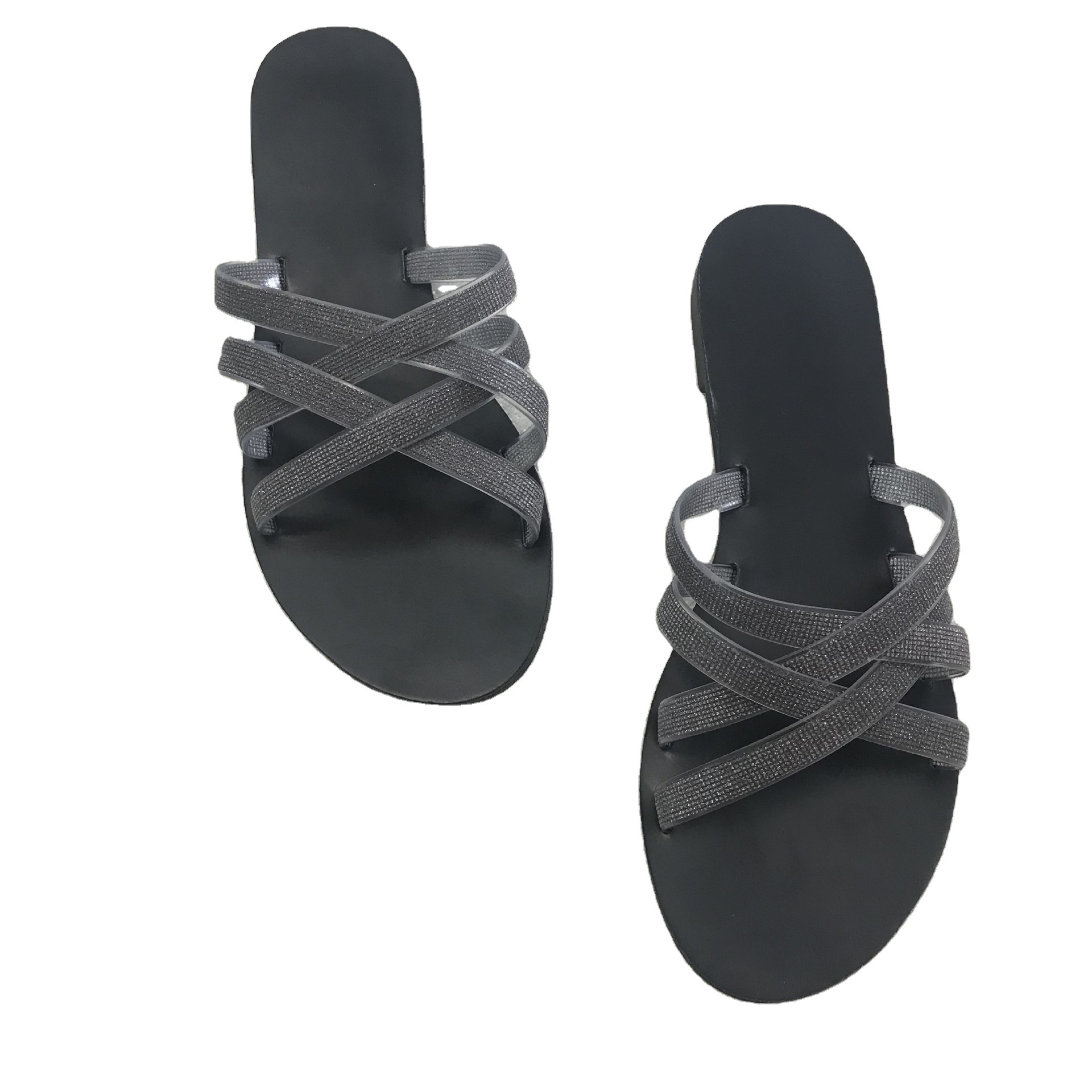 Stilige tøfler med glitrende prikker og diamantformede flate krysssandaler for kvinner med matchende strandsko_voghion.com
