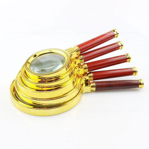 Gift Item Elderly Reading Magnifier, Best Selling Night Market Style, Wood Texture Imitation with Gold Edge Handheld Magnifier