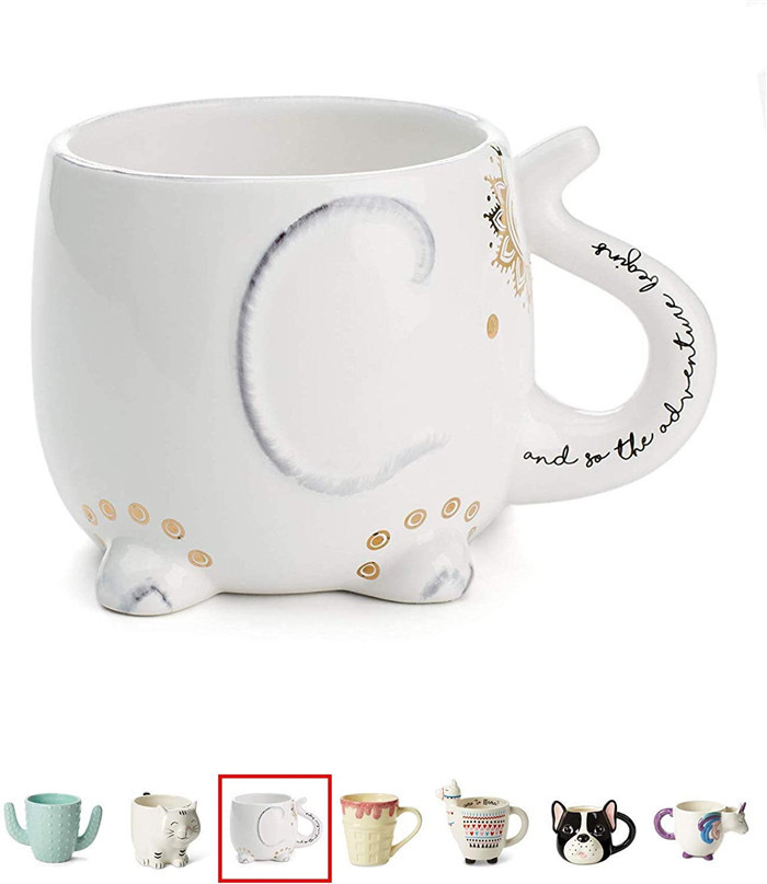 白色大象陶瓷咖啡杯动物大象陶瓷茶杯三维立体动物马克杯手工杯子