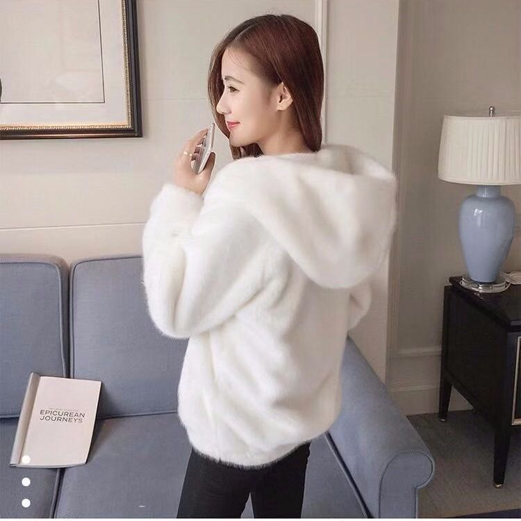 2021 Autumn/winter New Faux Rabbit Hair Loose Thickened Cotton Coat Hooded Fur Mink Fur Down Coat Women's Coat Women's