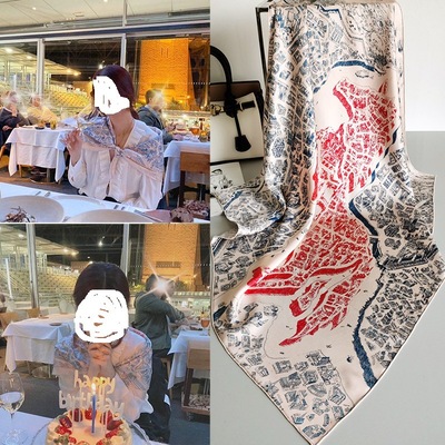 骏马之城丝巾重磅真丝斜纹女披肩防晒桑蚕丝方巾90x90cm秀智同款|ru