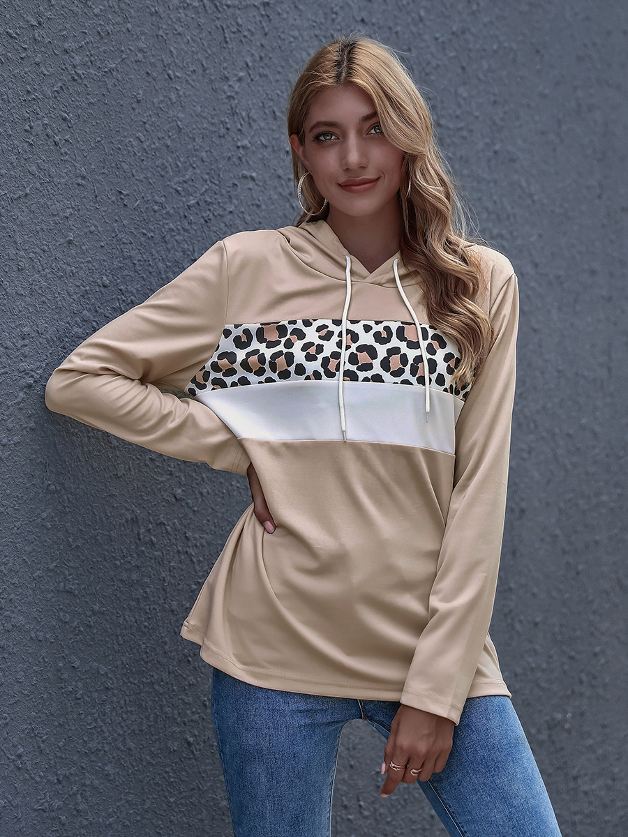 Otoño e invierno de las mujeres de moda con estampado de leopardo costura de una sola pieza con capucha venta caliente NSAL3797