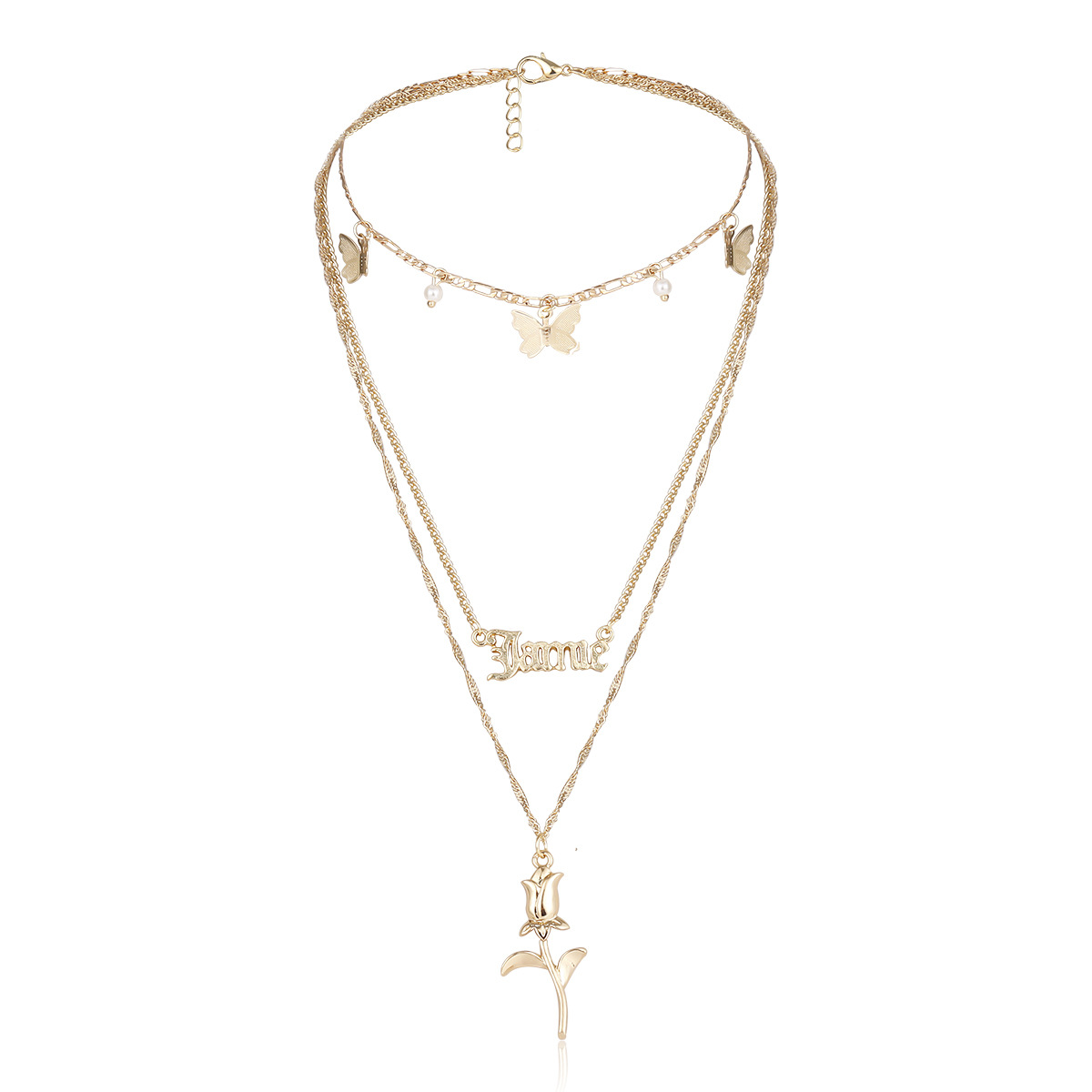 Mode Simple Fleur Creux Lettre Collier Rétro Mélange Et Match Rose Petit Papillon Collier Ensemble Nihaojewelry Gros display picture 7