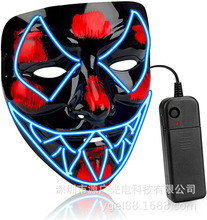 新款万圣节EL发光面具恐怖黑底带血V字鬼脸EL面罩鬼舞步 Led Mask