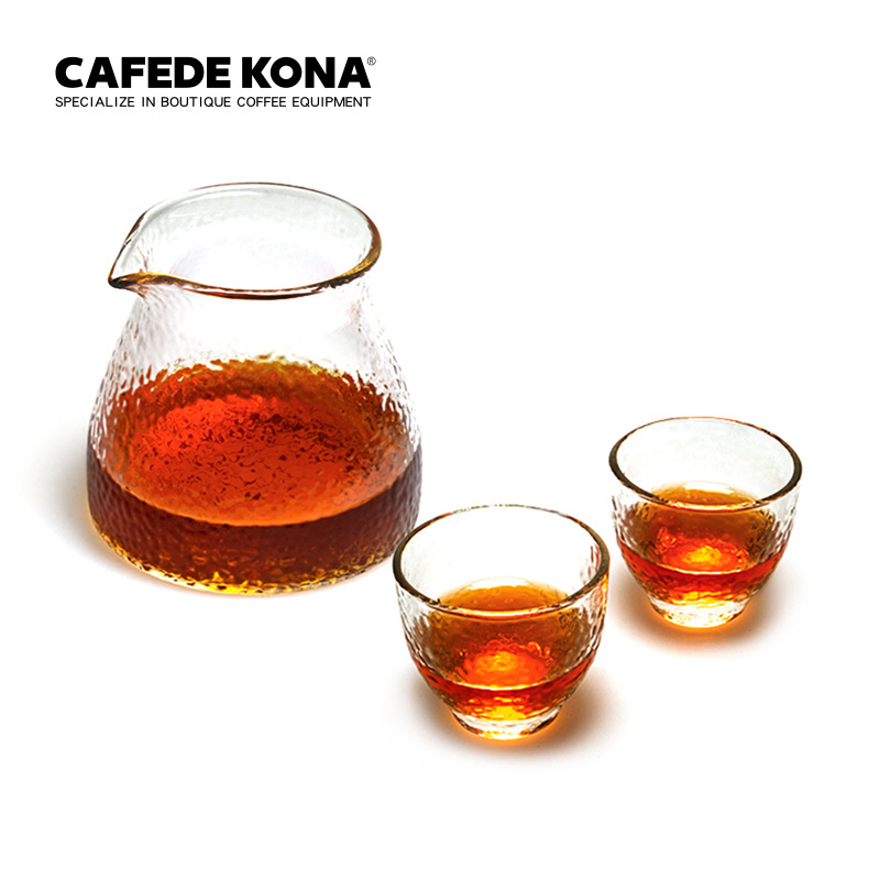 CAFEDE KONA锤目纹壶玻璃精品咖啡分享壶 加厚耐热公道杯 杯套装|ms