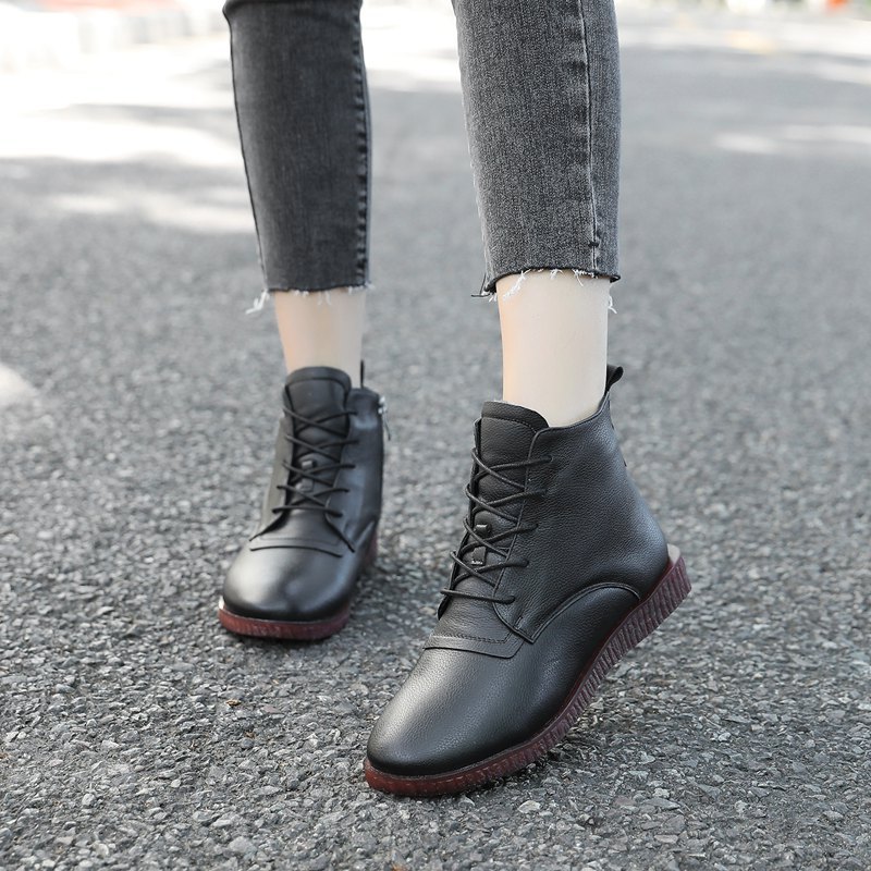 秋冬新款妈妈鞋子加绒保暖中年短靴中老年女鞋老人平底防滑软底