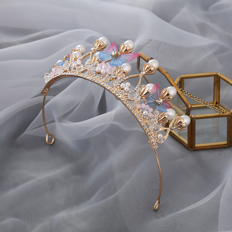 Metal Material Fashion Crown Butterfly Metal Inlay Artificial Pearls Rhinestones Crown