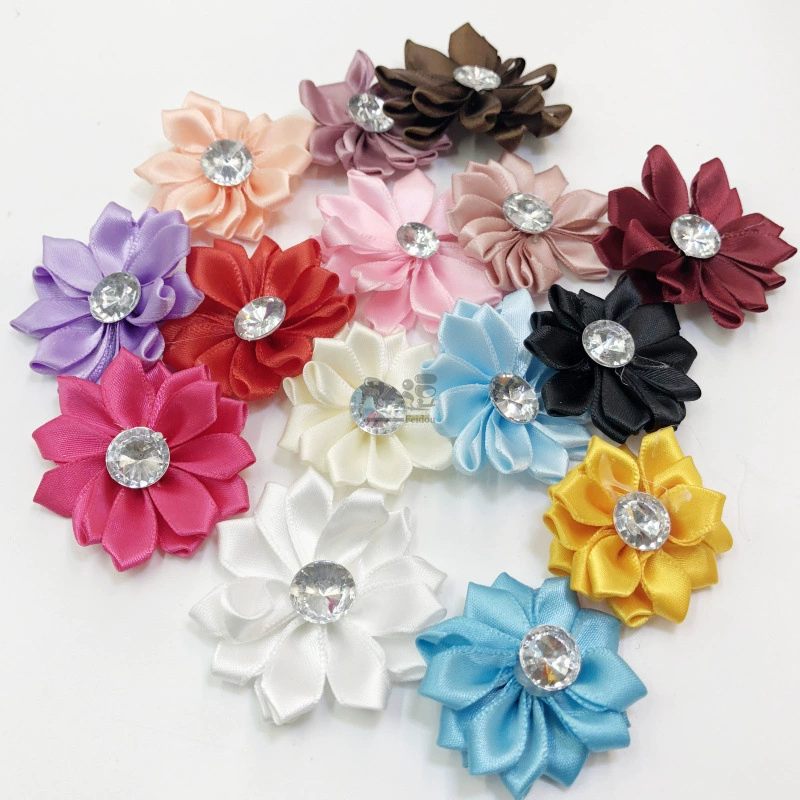 С бриллиантовым цветком водяной лилии остроконечный полиэстер с цветком ручной работы DIY шитье многолепестковый цветок аксессуары для детских головных уборов для домашних животных