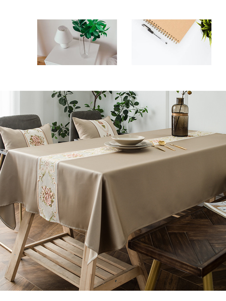 Luxury Classical Embroidered Runner Waterproof High-Precision Geometric Rectangular Coffee Table Dining Tablecloth_voghion.com