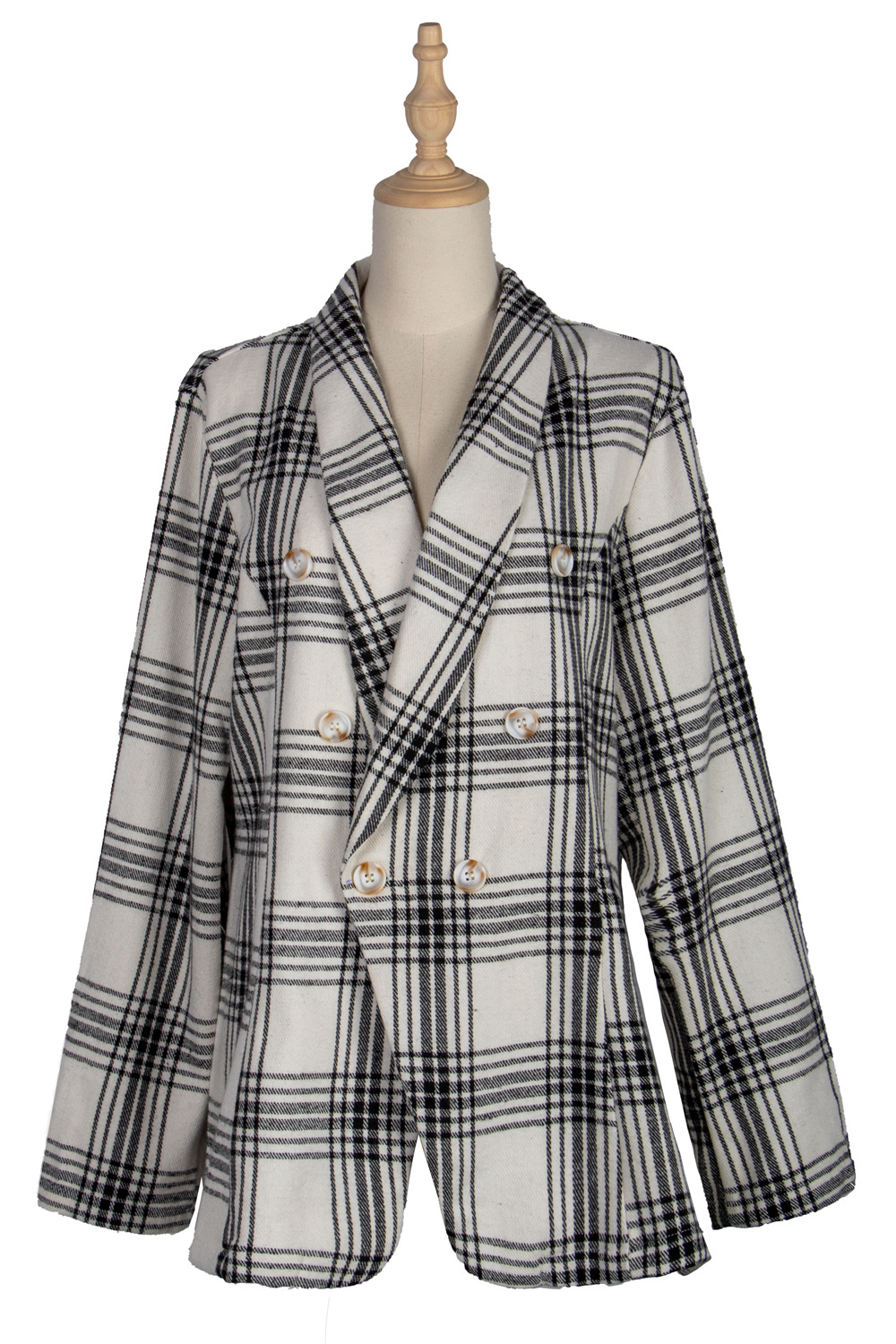 Women Slim-fit Plaid Double-breasted Long-sleeved Jacket Wholesale display picture 5