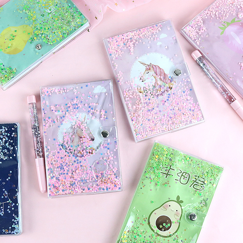 originality Dream Oil hand Books Sequins Quicksand student unicorn Notepad Rubber sleeve diary notebook