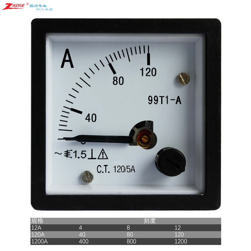 指针式交流电流表 99T1、SQ-48-A 0-12A 120A 1200A 开孔45*45mm
