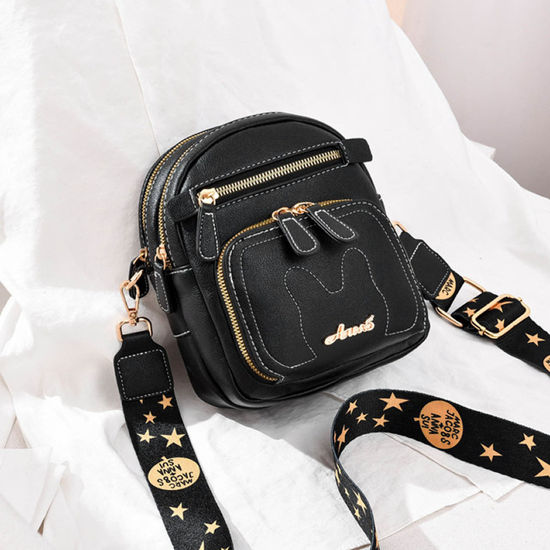 Big screen Mobile phone bag Small change key Little bag girl student Hit color a leather bag Sweet lady Small satchel Shoulder strap