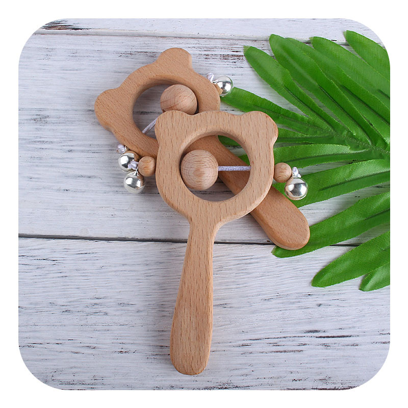 Nuevo DIY dibujos animados haya mano palo juguete mordedor búho marrón oso sonajero juguete mordedor