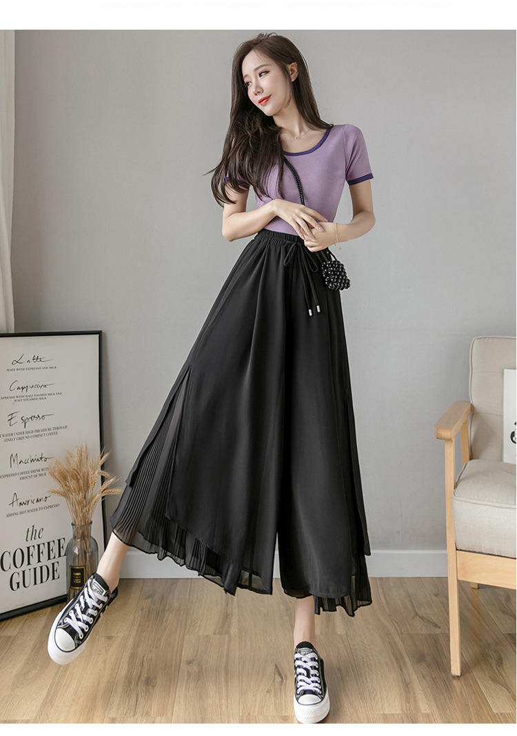 Pleated Chiffon Wide-Leg Slim High Waist Pants NSFYF56256