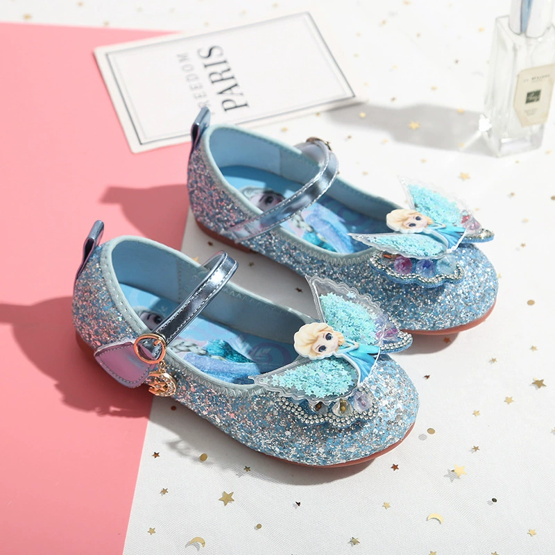Детские туфли-принцессы на весну-лето 2025 с пайетками и бантом, на липучке, в стиле принцессы