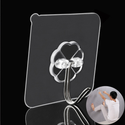 No trace transparent hook strong adhesive bathroom door suction cup hooks kitchen wall load-bearing no hole sticky hook 