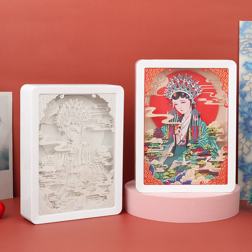 Creative Gift, National Trend, Peking Opera, Paper Cutting Lantern, Desk Decor, Custom Bedside Lamp, 3D Stereo Light Shadow, Paper Carving Lamp