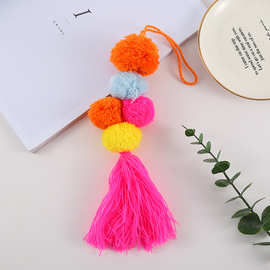 流苏球挂件波西米亚纯手工毛球配饰女创意包包流苏钥匙扣挂件