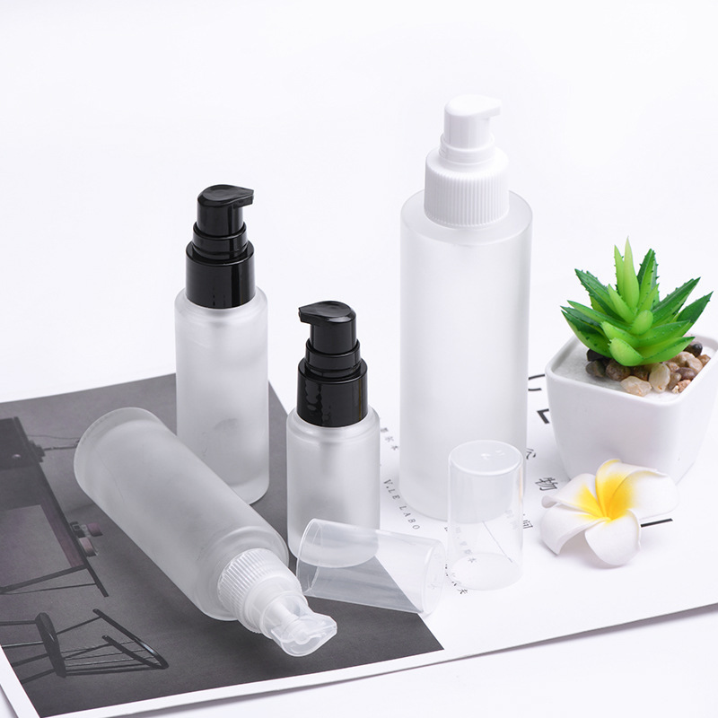 30/50/100ML磨砂玻璃瓶配乳液鸭嘴化妆品包装瓶小样瓶分装精华素