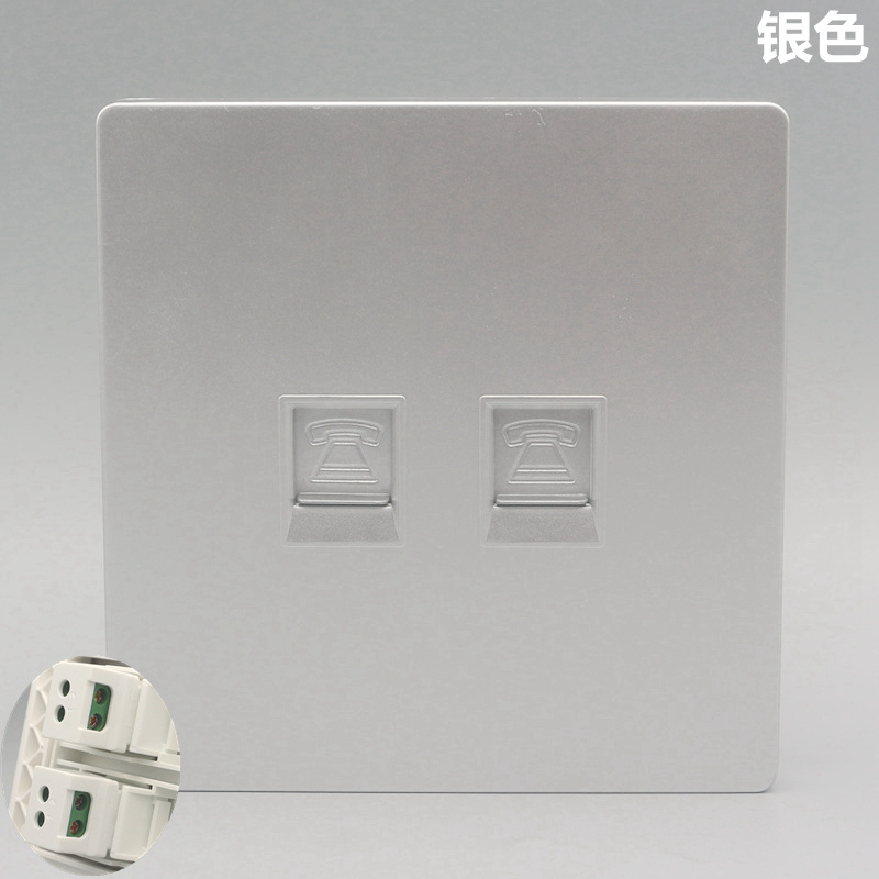 银色RJ11语音信息面板二位电话线面板86型双口拧线式两芯电话插座