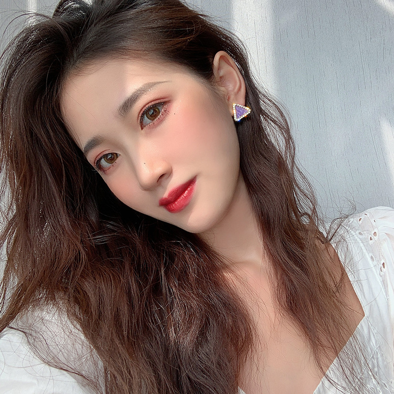 Korea 925 Silver Needle Purple Bright Diamond New Trendy Korean Women's Wild Earrings display picture 11