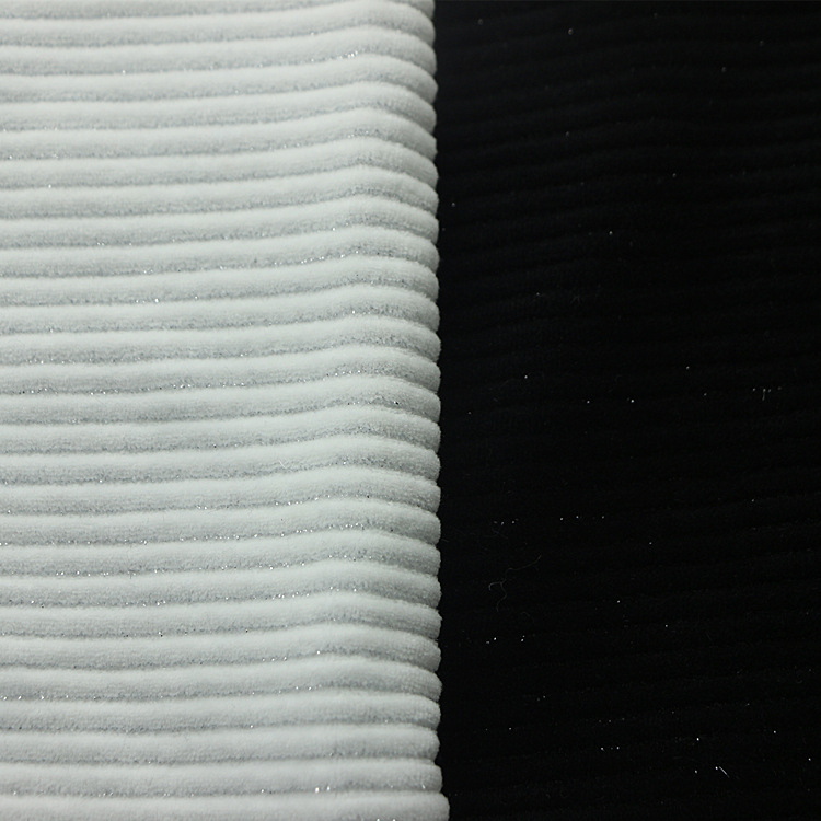 针织纬编运动夹克外套装面料CVC棉涤弹力金银丝氨纶抽条天鹅绒布