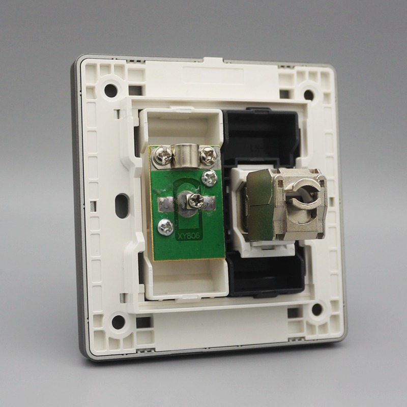 深灰色86型超六类千兆电脑电视插座双口屏蔽网线宽带有线电视面板