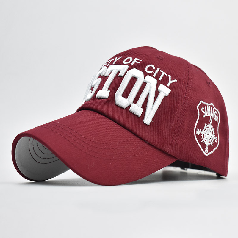 Nuevo sombrero transfronterizo gorra de béisbol Boston bordado de letras grandes gorra de pico 3D clásico gorra de bordado tridimensional