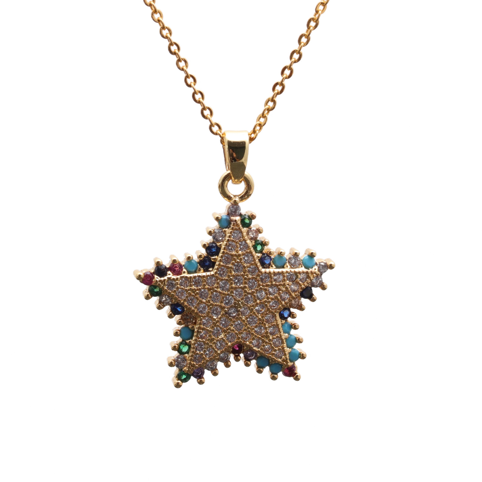 Trendmode New Geometric Gold Mikro-eingelegte Zirkon Star Moon Kupfer Anhänger Halskette display picture 12