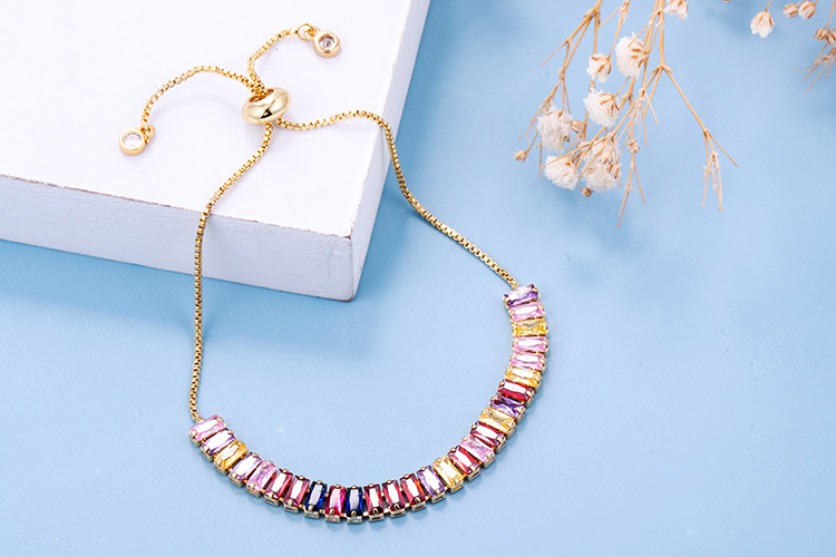 Geometric Pattern Fashion Seven-color Zircon Adjustable Copper Bracelet