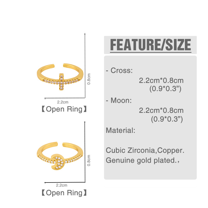 Fashion Wild Simple Diamond Zircon Cross Ring Moon Ring Hot Nihaojewelry display picture 2