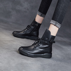 Women's 2020 Autumn New Layered Leather Martin Boots Handmade Genuine Leather Casual Novelty Short Boots High-Top Thick Sole Low Boots