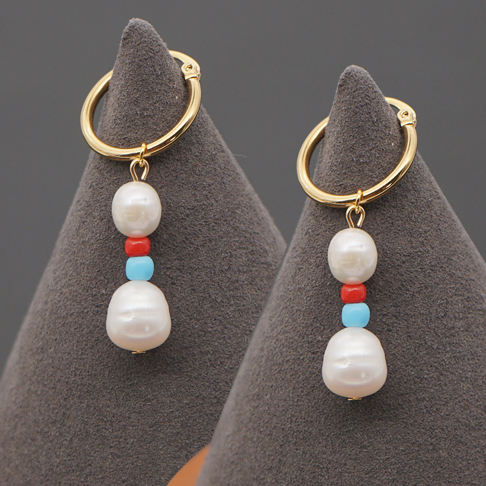 Personality Wild Rice Bead Earrings Original Pearl Hoop Earrings display picture 1