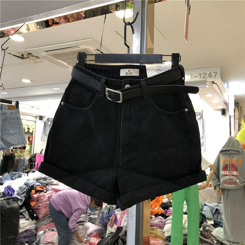 Black and gray denim shorts for women summer 2022 new style high-waisted wide-legged loose Korean style slimming outer wear a-line hot pants