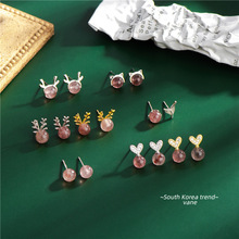S925純銀鑲鑽多款草莓晶耳釘溫柔甜美耳環氣質時尚耳飾品廠家批發